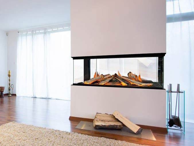 Four sided built-in electric fireplace