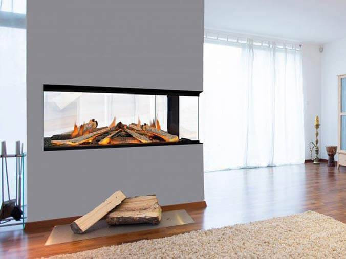 Three sided built-in electric fireplace
