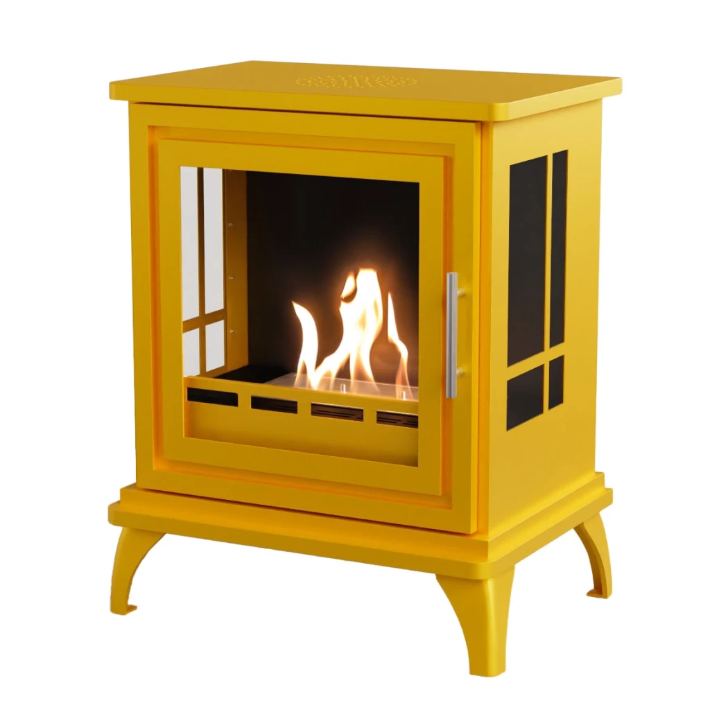 ScandiFlames Nashville keltaisena – Vapaasti seisova bioetanolitakka – 6 tunnin paloaika – 2 kW:n lämmitysteho