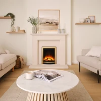 Sway Elegance s&auml;hk&ouml;inen takka mustalla ja messinkisell&auml; etupaneelilla - sis&auml;&auml;nrakennettu s&auml;hk&ouml;takka