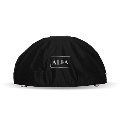 Musta suojapeite 2 Pizze - Classico/Moderno -pizzauuneille Alfa Fornilta, suunniteltu suojaamaan uunia sääolosuhteilta.