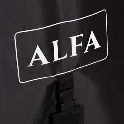 Suojapeite Alfa Forni 2 Pizze - Futuro -pizzauunille mustasta vedenkestävästä materiaalista.