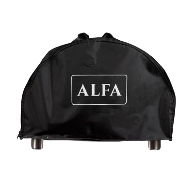 Suojapeite Alfa Forni Portable -pizzauunille mustasta, säänkestävästä materiaalista.